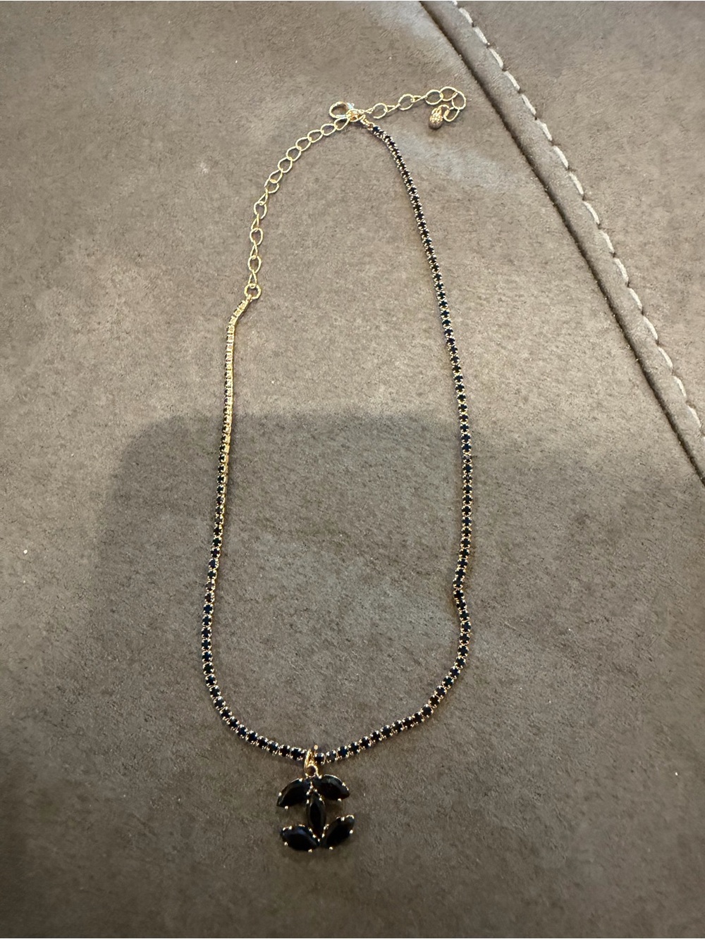 Gold-Tone Necklace with Black Gem Cluster Pendant